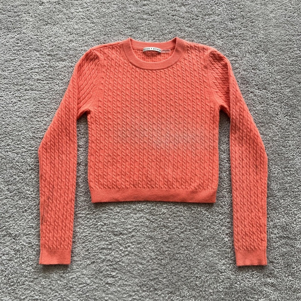 Alice + Olivia Ciara Cropped Cable‎ Knit Cashmere Sweater Womens S Deep Coral